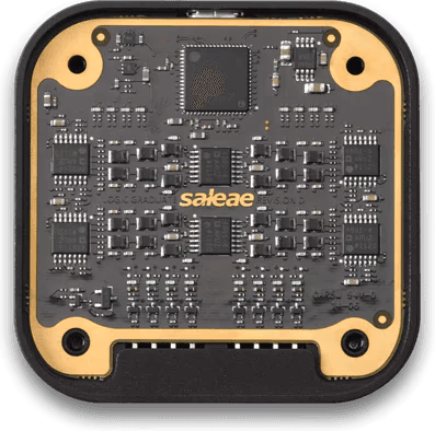 Saleae Logic 8 black printed circuit board bottom view showing clean solder joints and trace routing